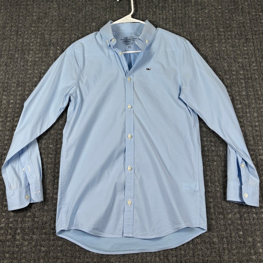 Vineyard Vines On-The-Go Performance Shirt Light Blue Kids Medium 12-14